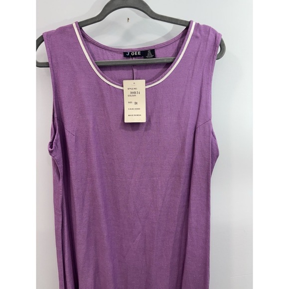 J Gee Purple Sleeveless Maxi Dress 2X Embroidered Linen Blend NWT - Picture 3 of 10